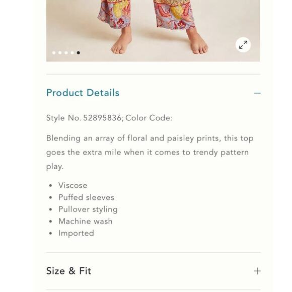 Anthropologie Boho Sonrise Paisley Top / Size-Small - Picture 12 of 12